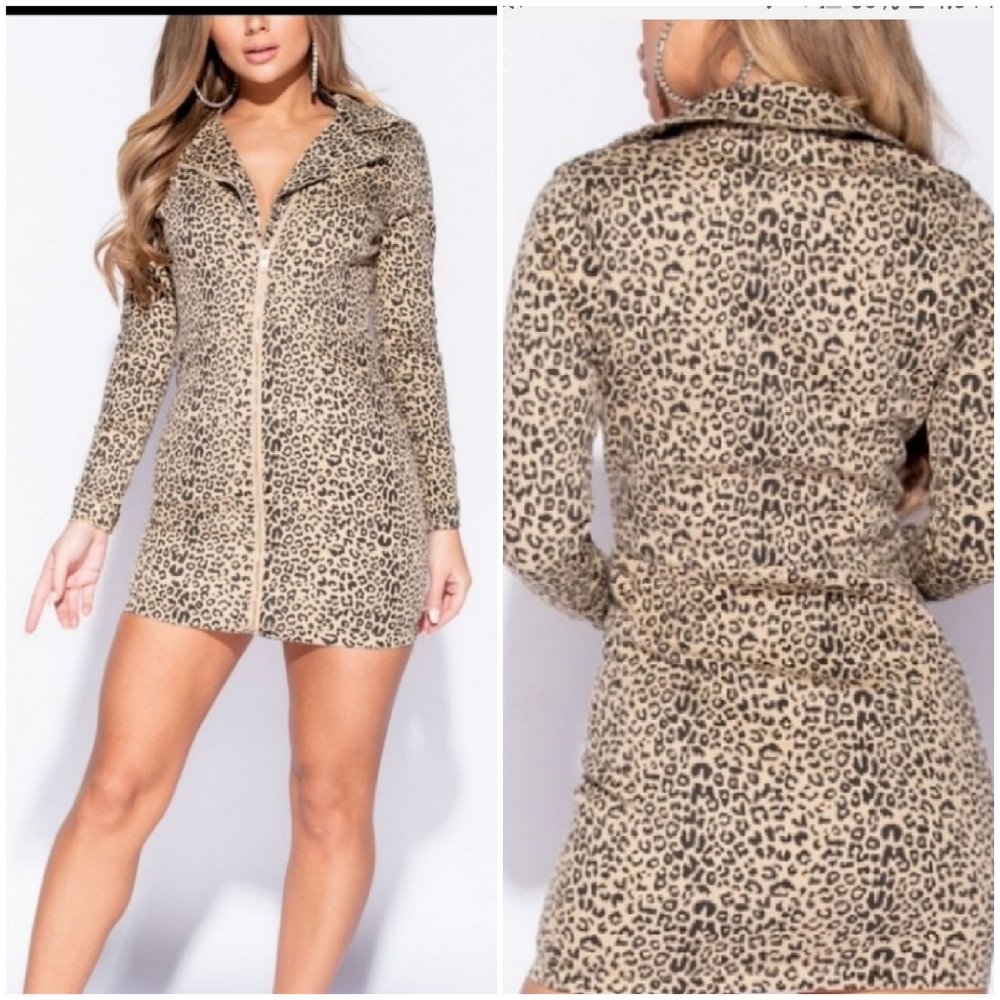 Leopard Print Biker Style Dress. - Picture 1 of 8